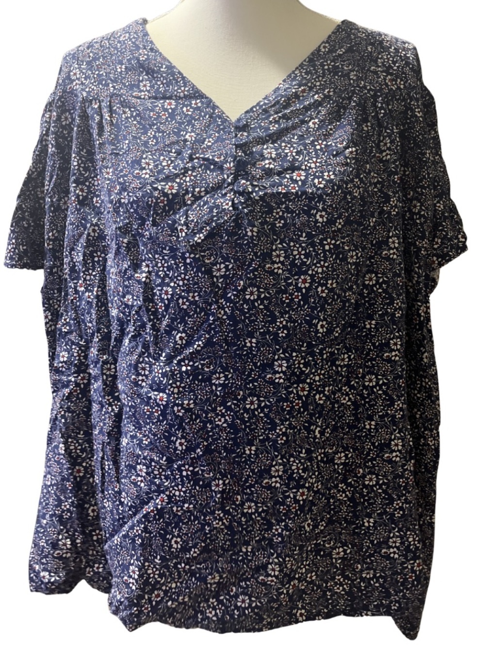 Jones & Co. Jones New York Navy Blue Ditsy Floral V-Neck Blouse Top 3X Like New